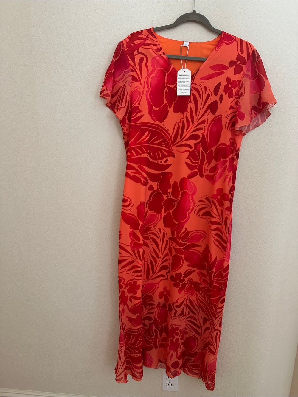 Elegant Orange Maxi Dress with Red Floral Print